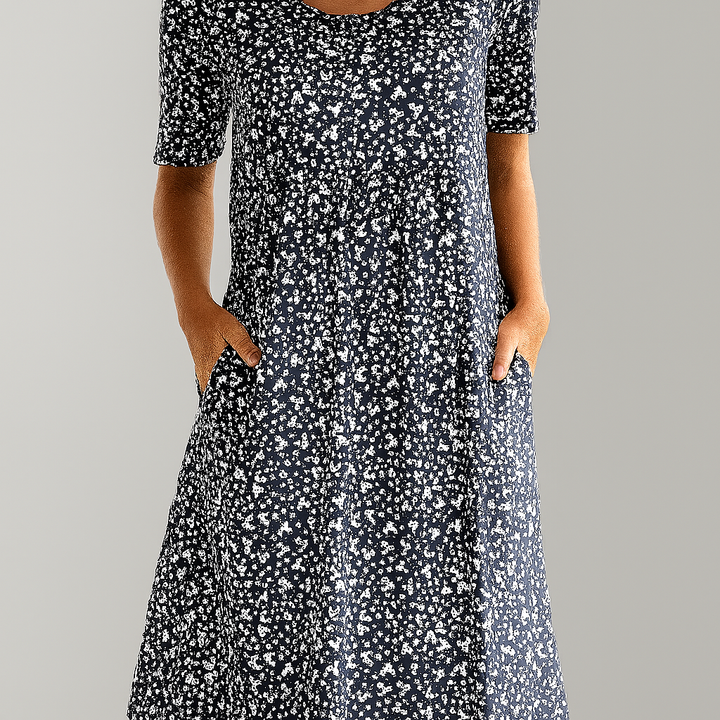 Robe midi taille haute fleurie avec poches