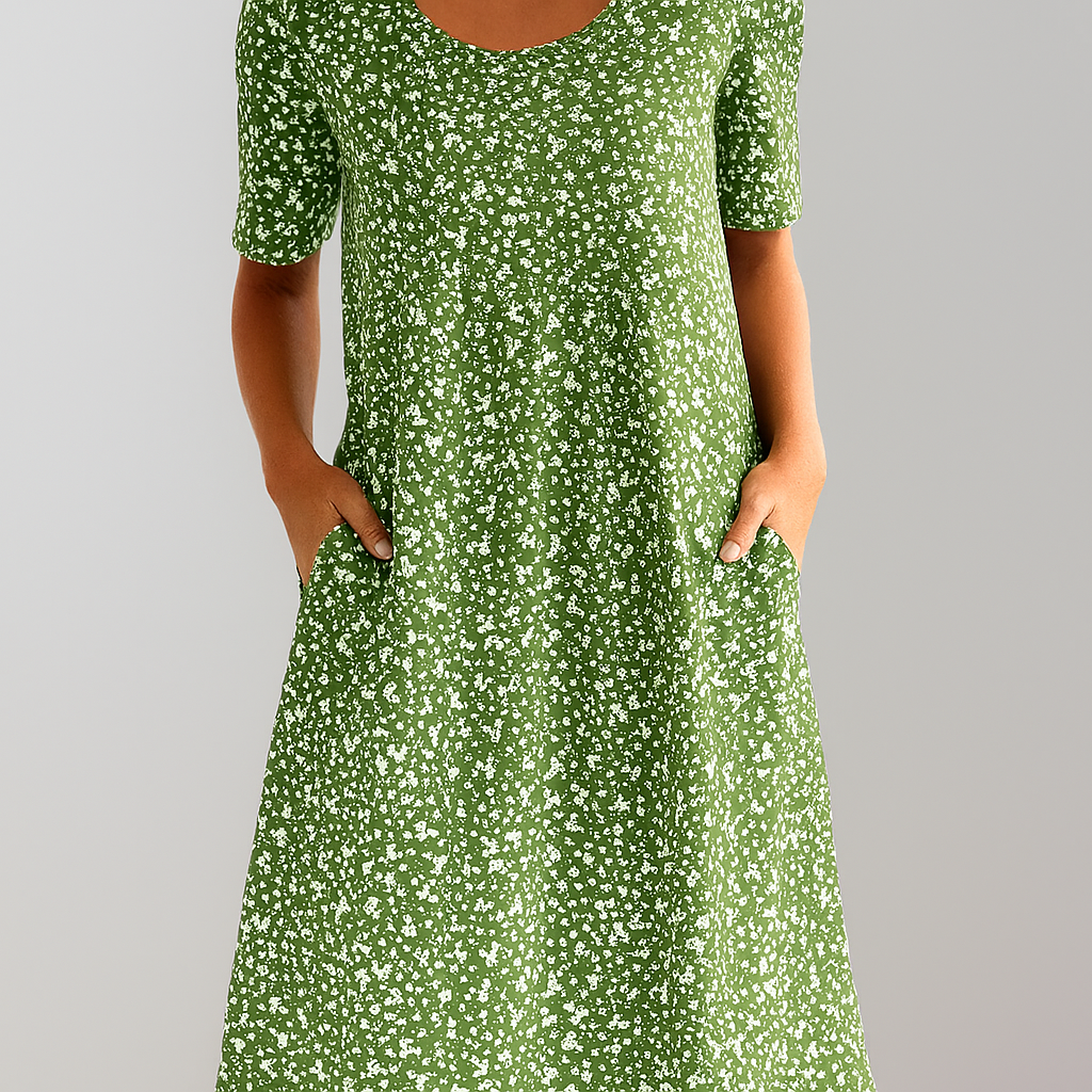 Robe midi taille haute fleurie avec poches