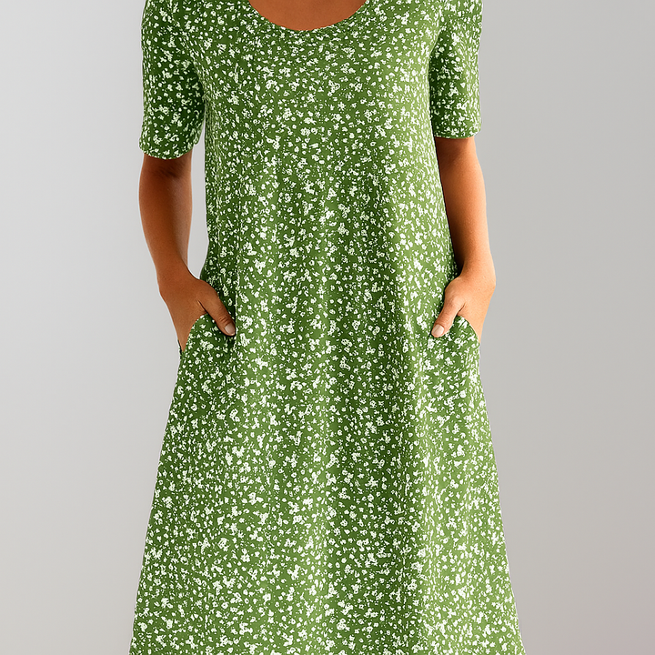 Robe midi taille haute fleurie avec poches