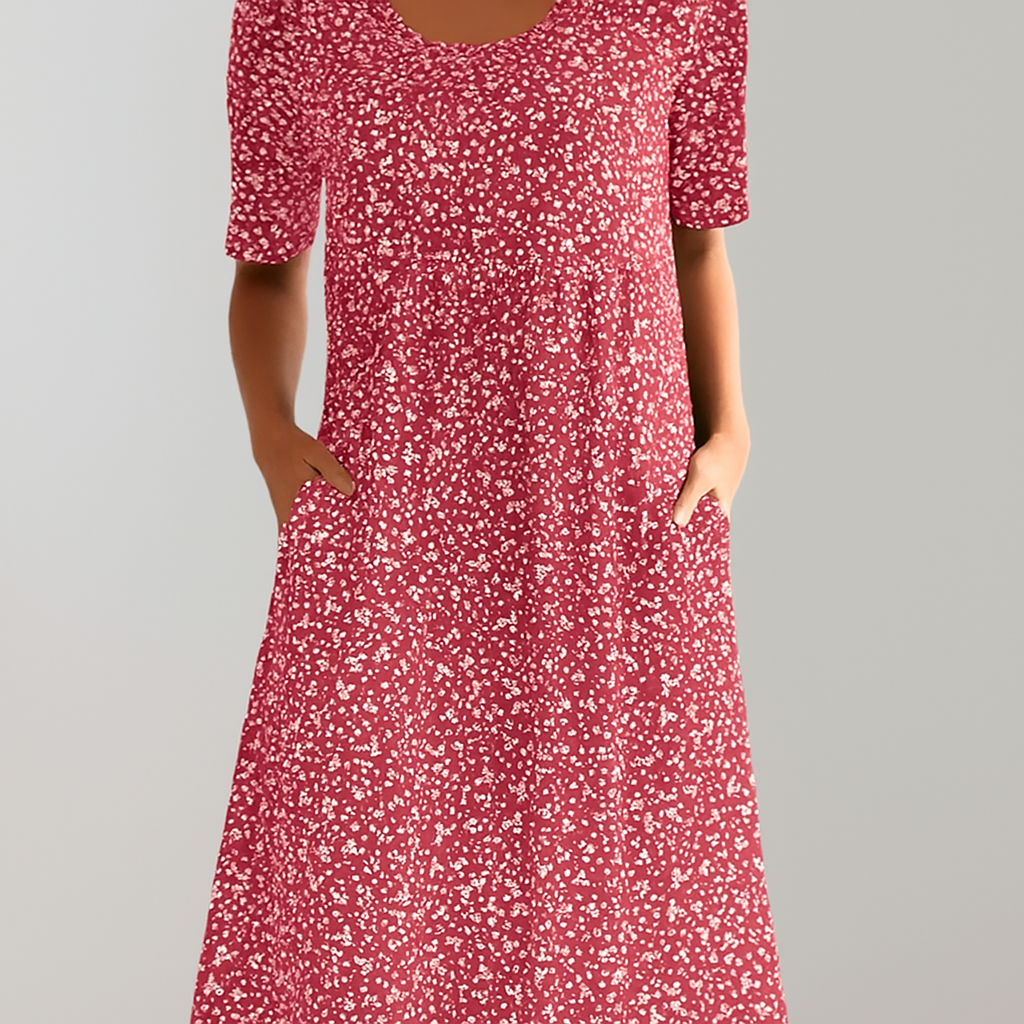 Robe midi taille haute fleurie avec poches