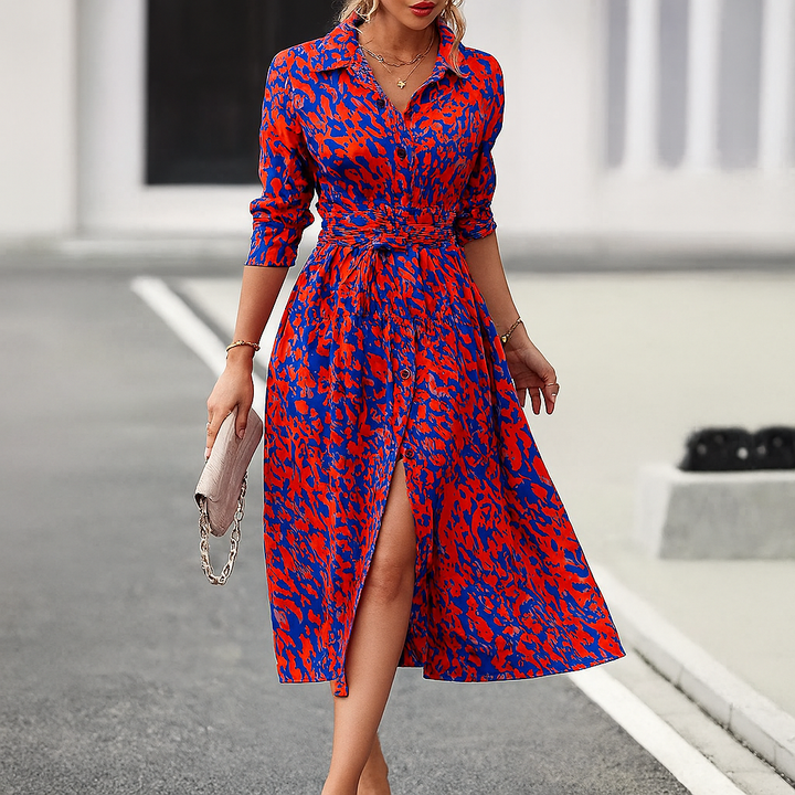 Robe chemise trapèze imprimée avec fente