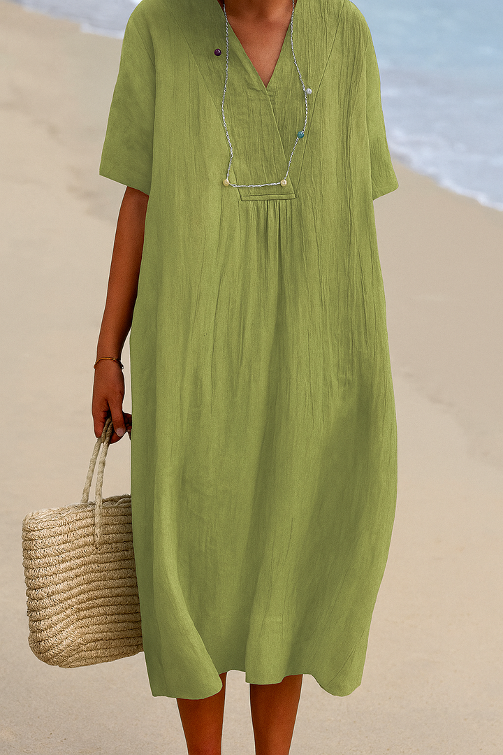 Robe de plage décontractée à col en V et manches courtes