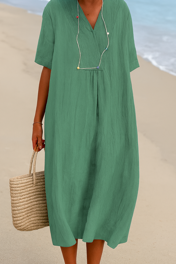 Robe de plage décontractée à col en V et manches courtes