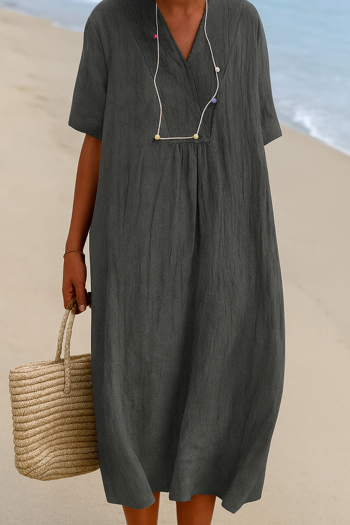 Robe de plage décontractée à col en V et manches courtes