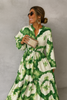 Robe longue à manches longues et col en V pour femme