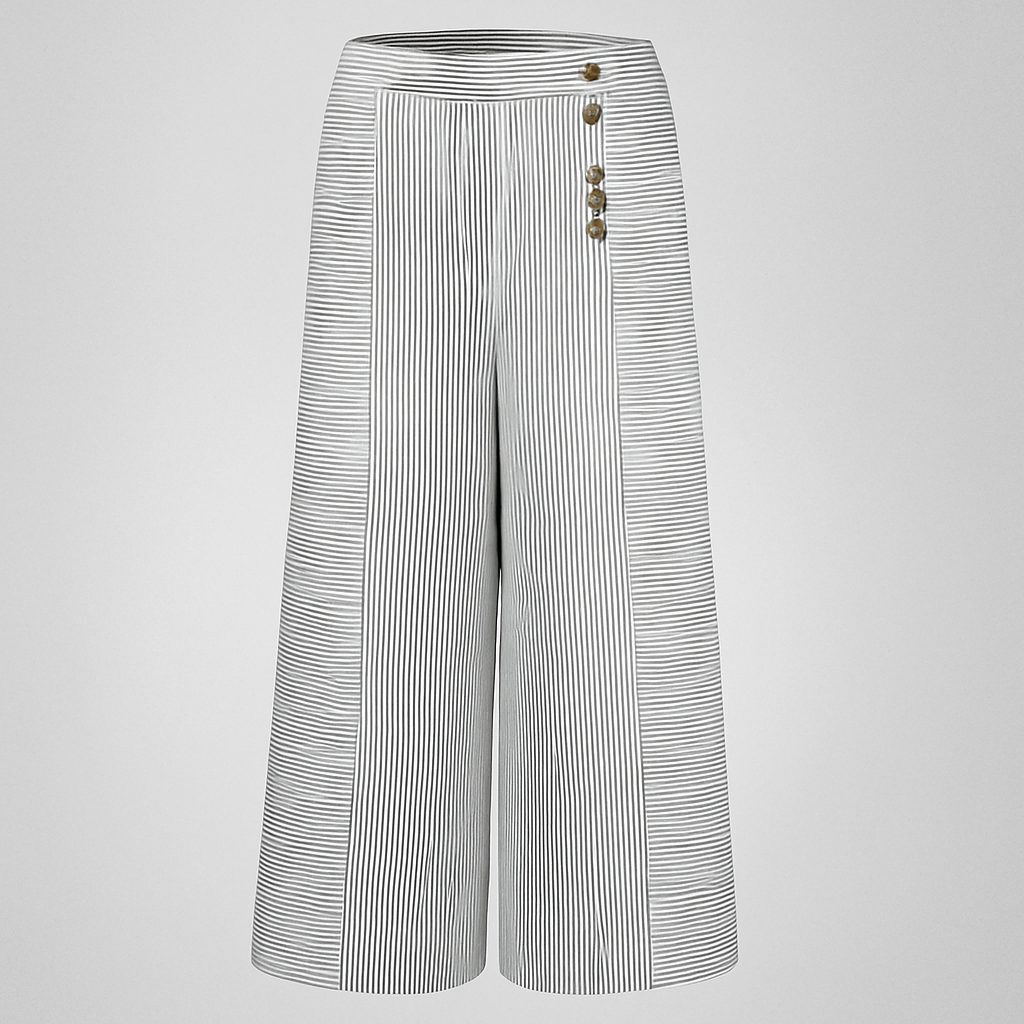 Pantalon large à taille haute et rayures