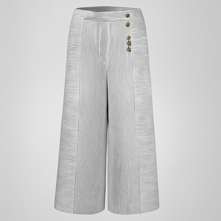 Pantalon large à taille haute et rayures