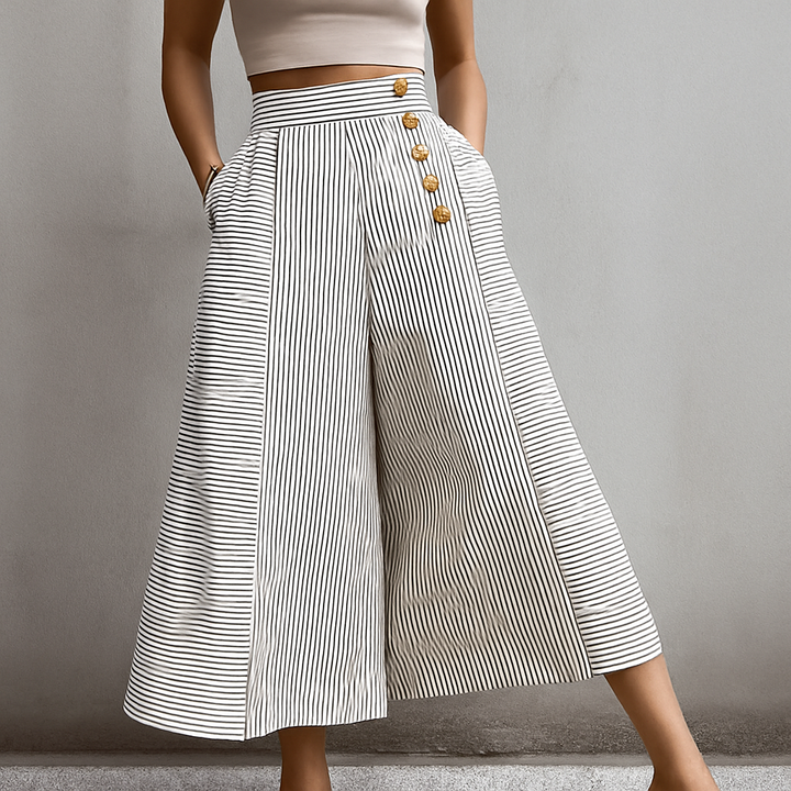 Pantalon large à taille haute et rayures