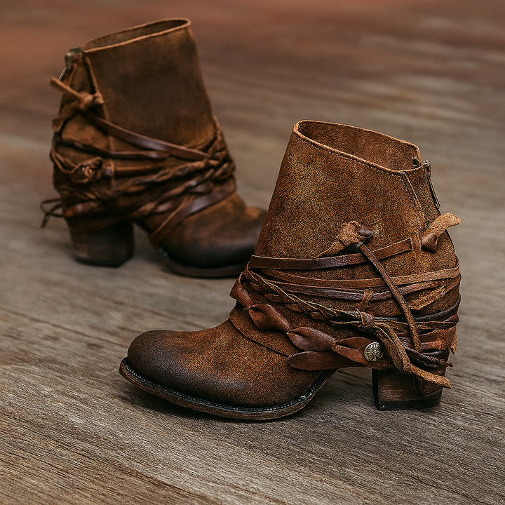 Bottines en daim à pompons décoratifs