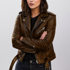 Veste motard en cuir slim pour femme