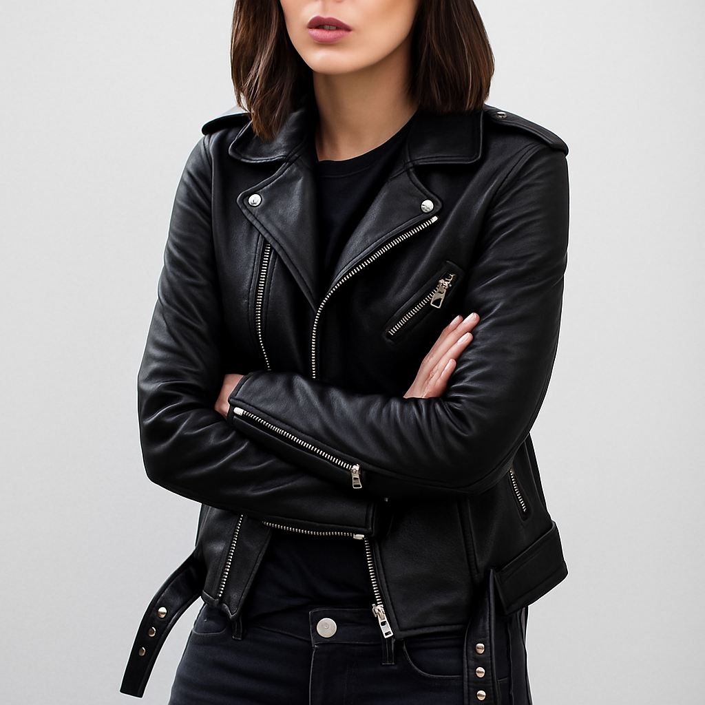 Veste motard en cuir slim pour femme