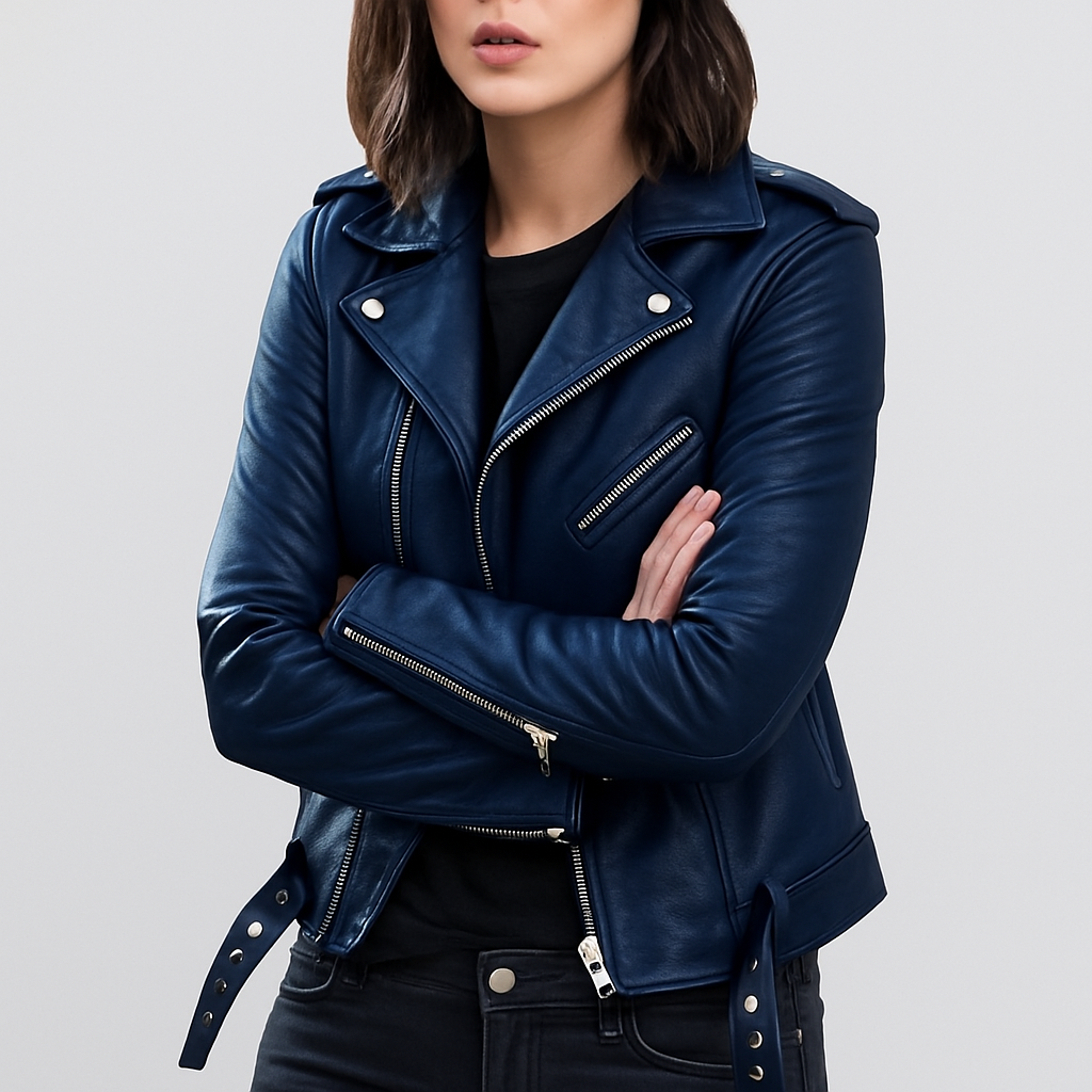 Veste motard en cuir slim pour femme