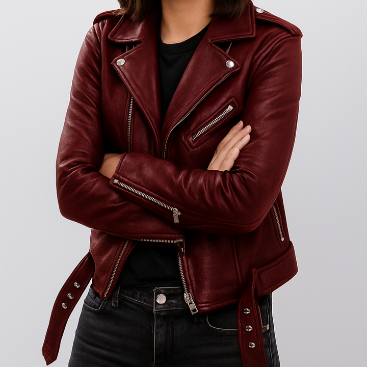 Veste motard en cuir slim pour femme