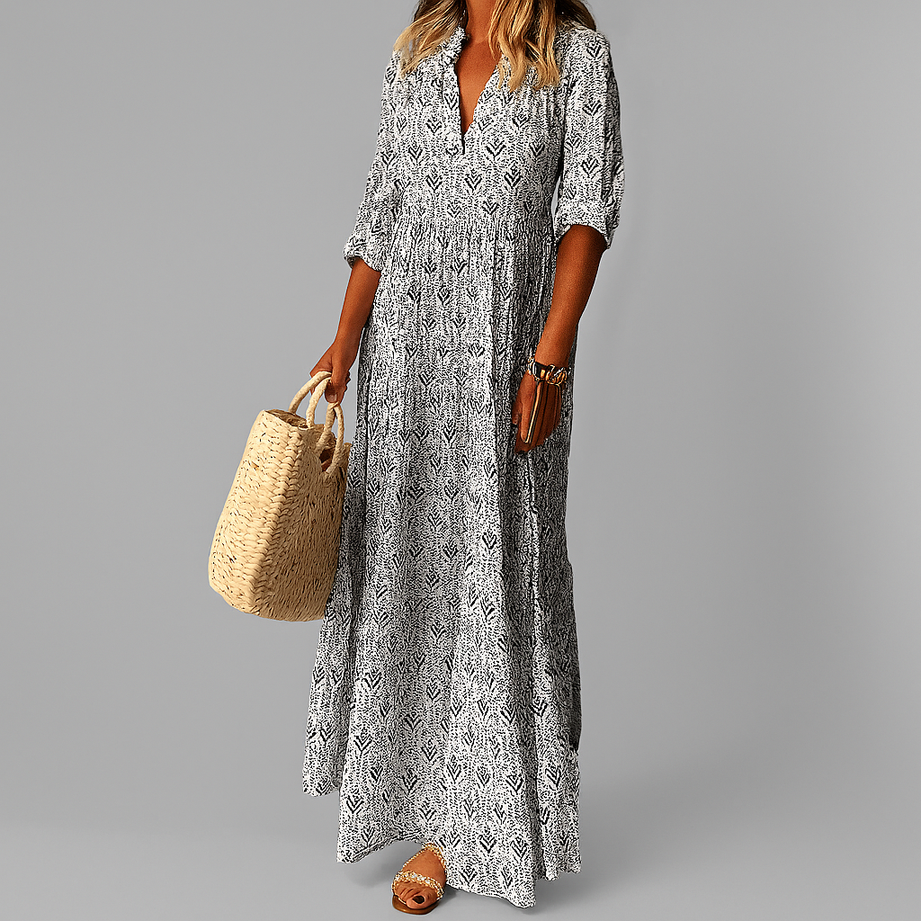 Robe longue légère en coton à imprimé vintage pour femme