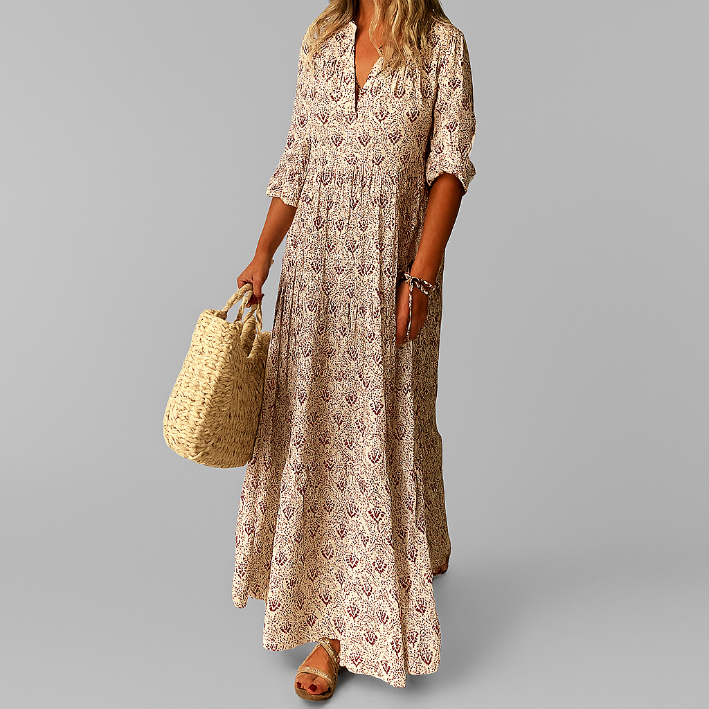 Robe longue légère en coton à imprimé vintage pour femme