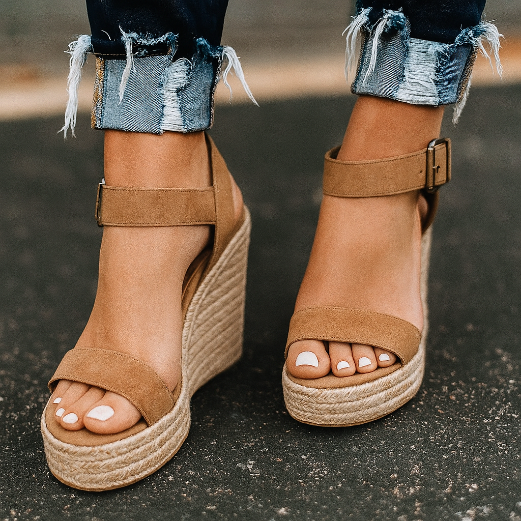 Sandales compensées à bout ouvert et talon espadrille