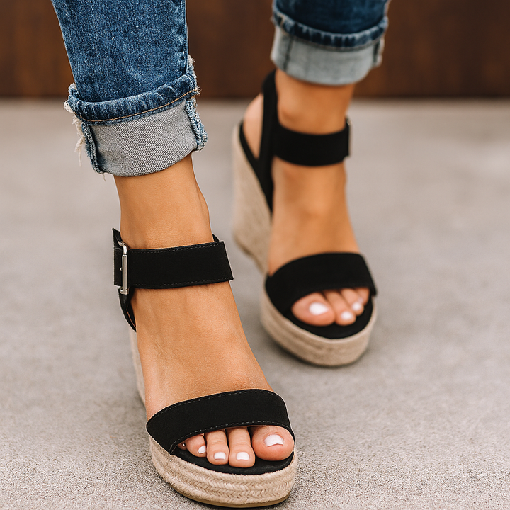 Sandales compensées à bout ouvert et talon espadrille