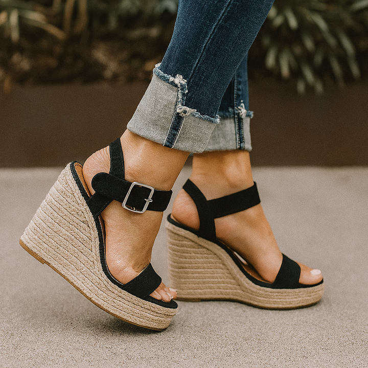 Sandales compensées à bout ouvert et talon espadrille