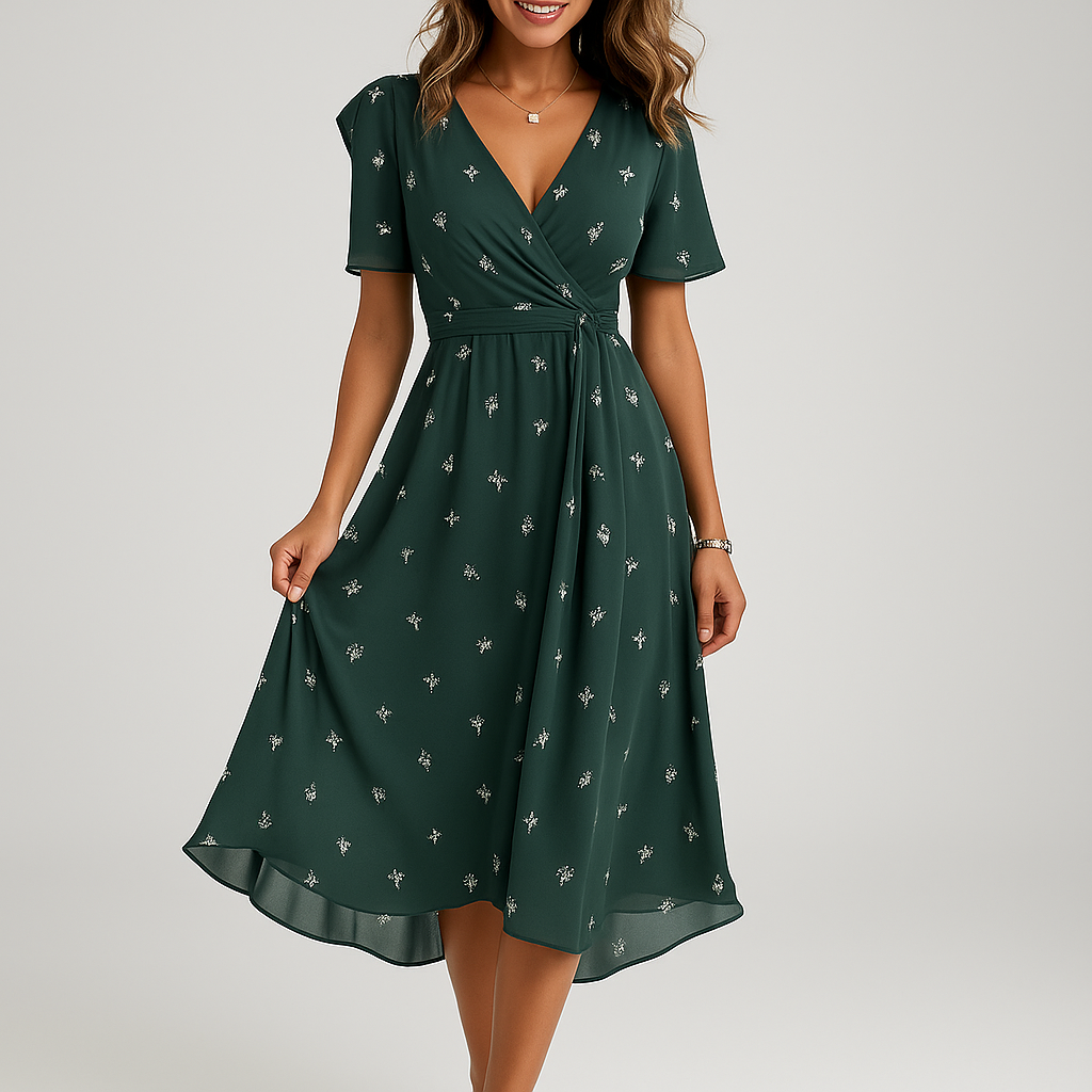 Robe imprimée élégante à col en V profond