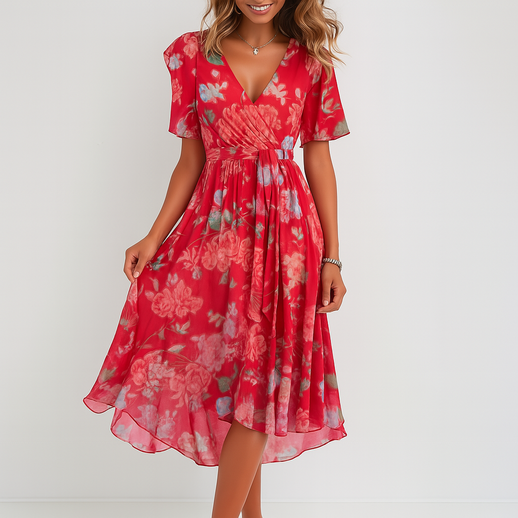 Robe imprimée élégante à col en V profond
