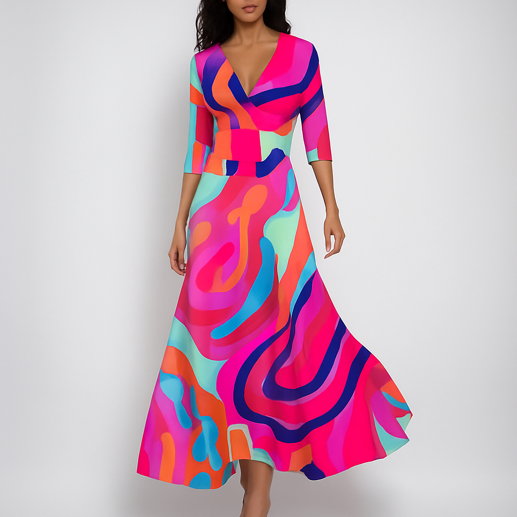 Robe longue bohème à col en V pour l'été
