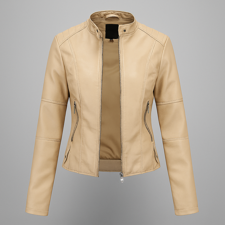 Veste de moto en cuir rouge ajustée pour femme
