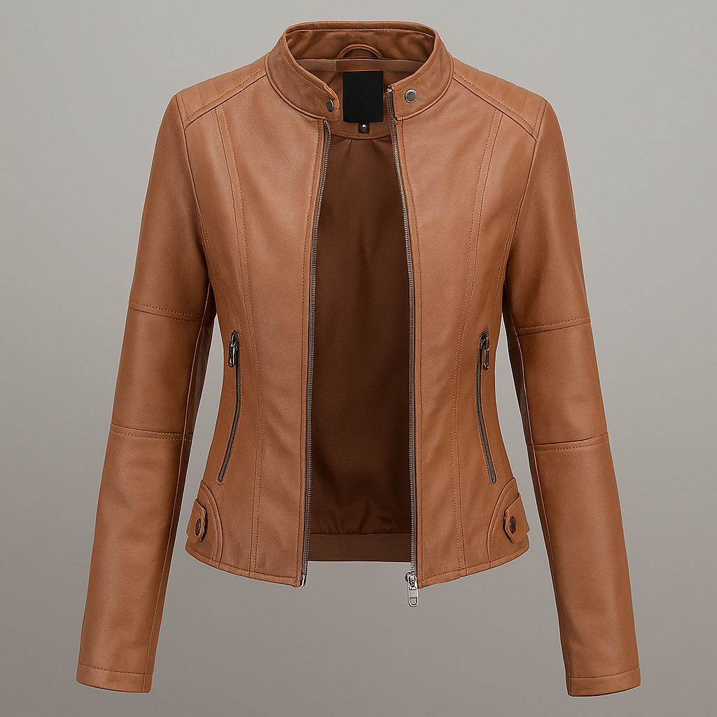 Veste de moto en cuir rouge ajustée pour femme
