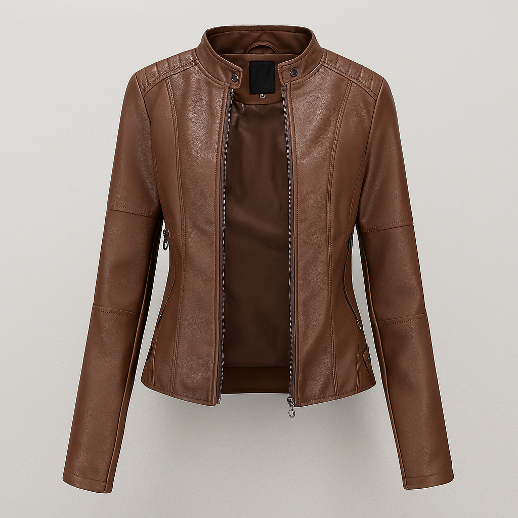 Veste de moto en cuir rouge ajustée pour femme