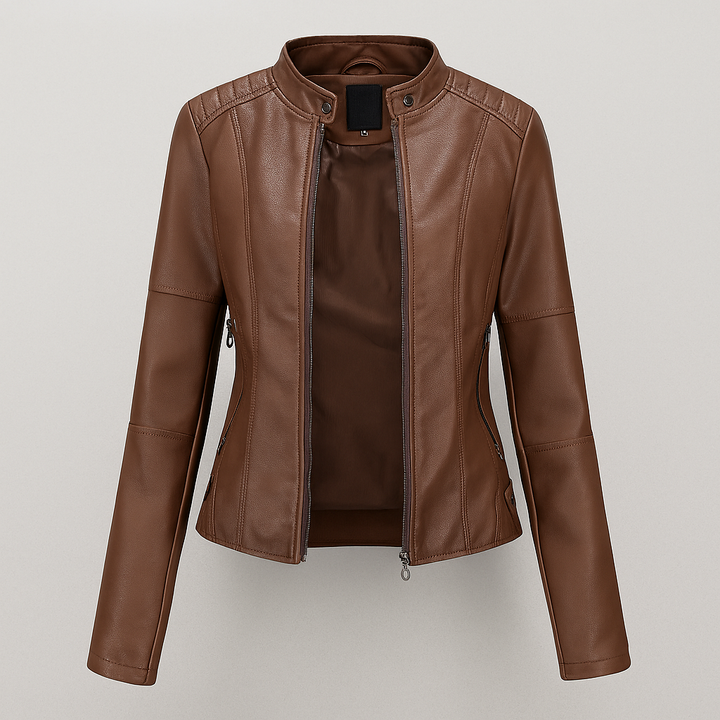 Veste de moto en cuir rouge ajustée pour femme