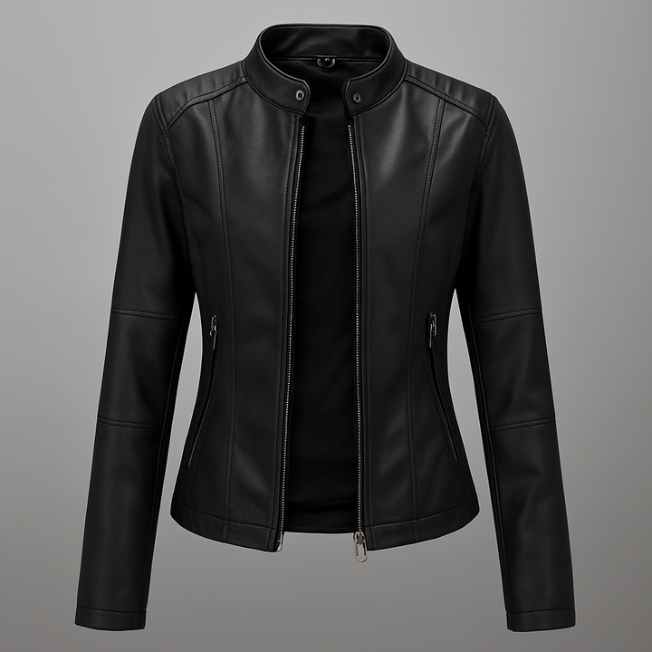 Veste de moto en cuir rouge ajustée pour femme