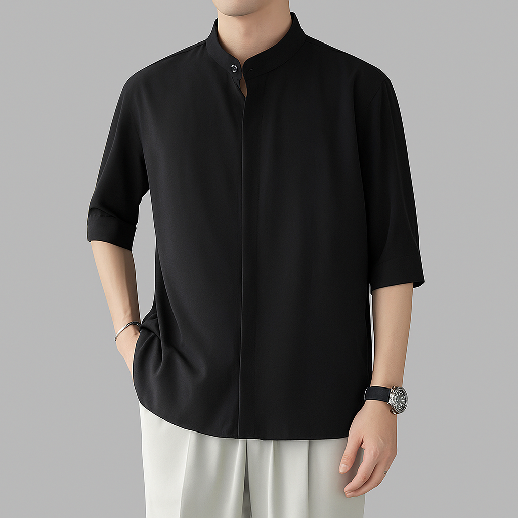 Chemise à manches longues et col mandarin pour homme