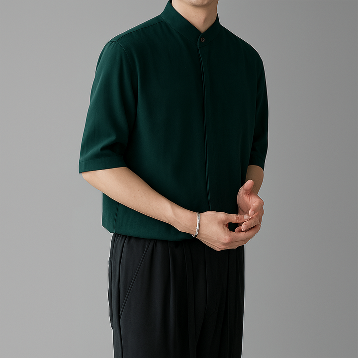 Chemise à manches longues et col mandarin pour homme