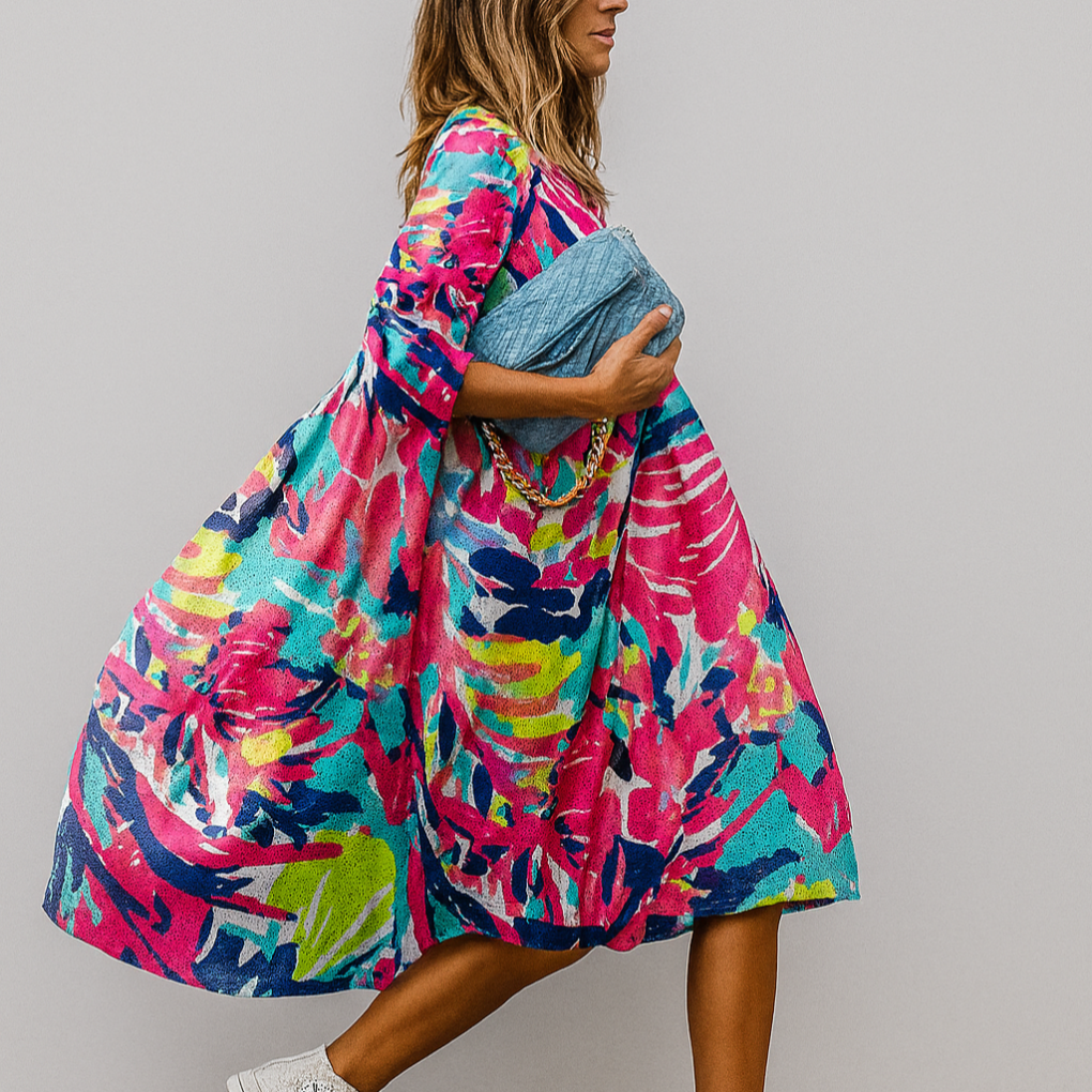 Robe chemise mi-longue à imprimé floral surdimensionné