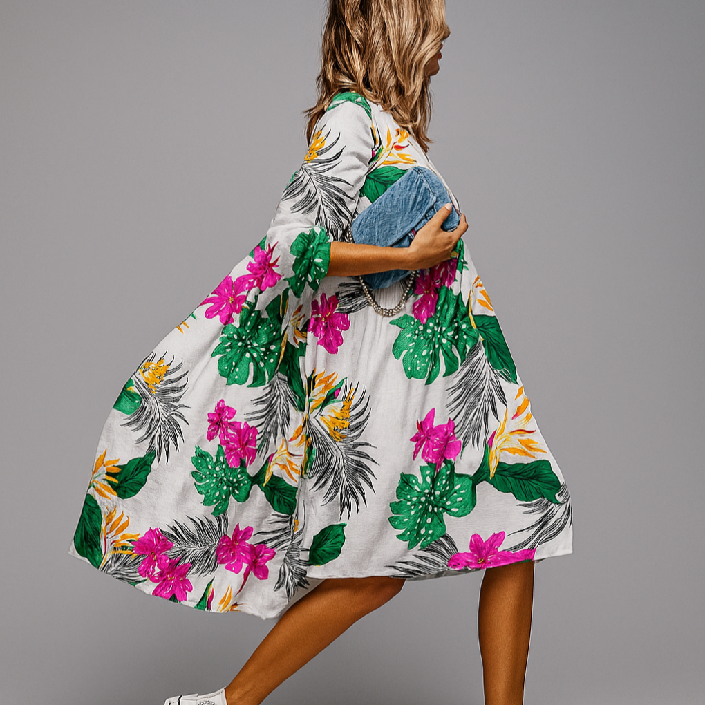 Robe chemise mi-longue à imprimé floral surdimensionné