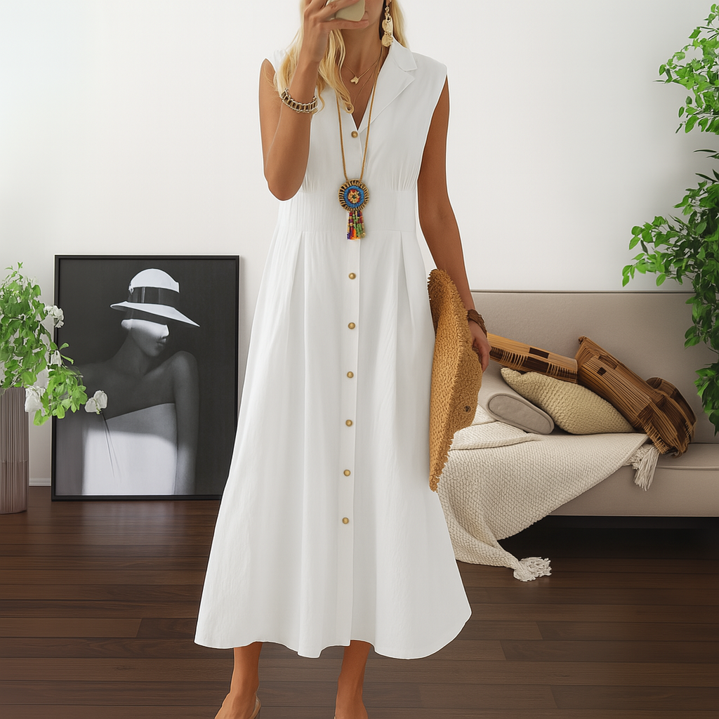 Robe longue fluide à boutons et coupe trapèze