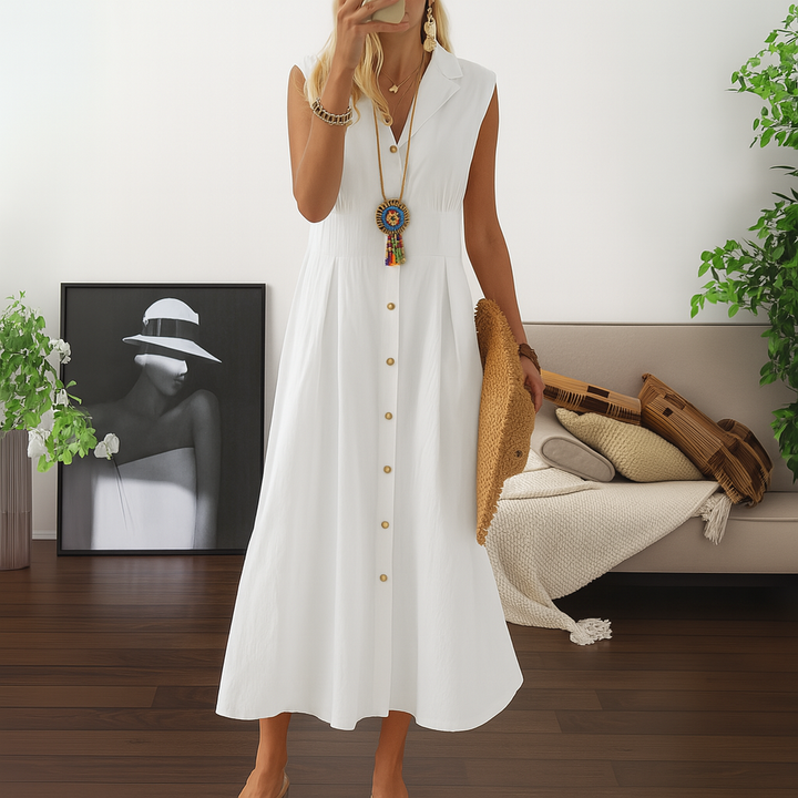 Robe longue fluide à boutons et coupe trapèze