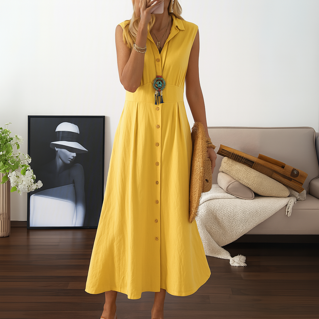Robe longue fluide à boutons et coupe trapèze