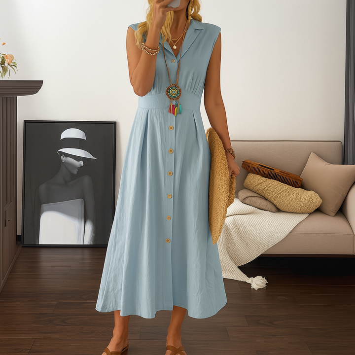 Robe longue fluide à boutons et coupe trapèze