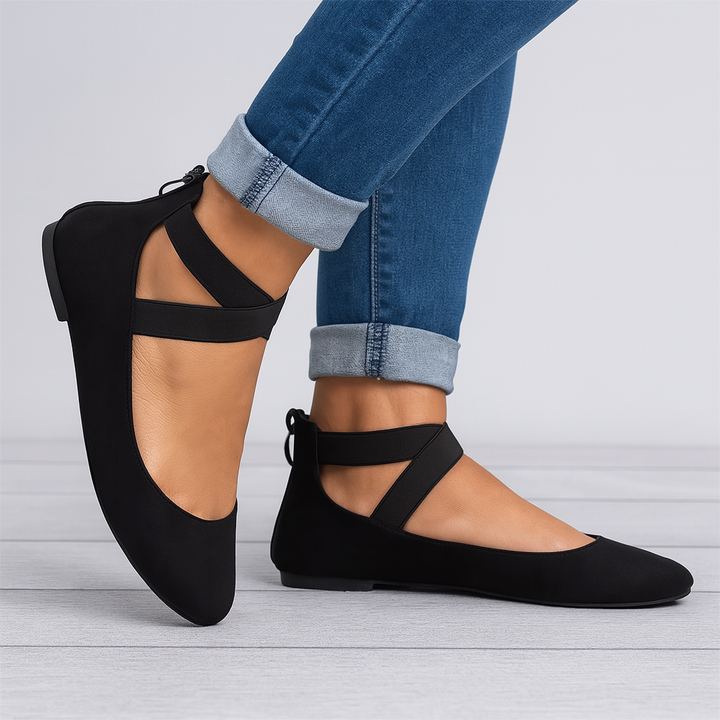 Ballerines à brides élastiques en daim