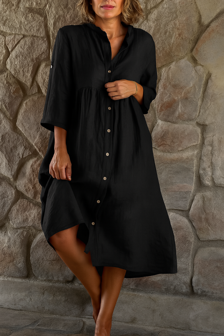 Robe chemise décontractée en coton et lin