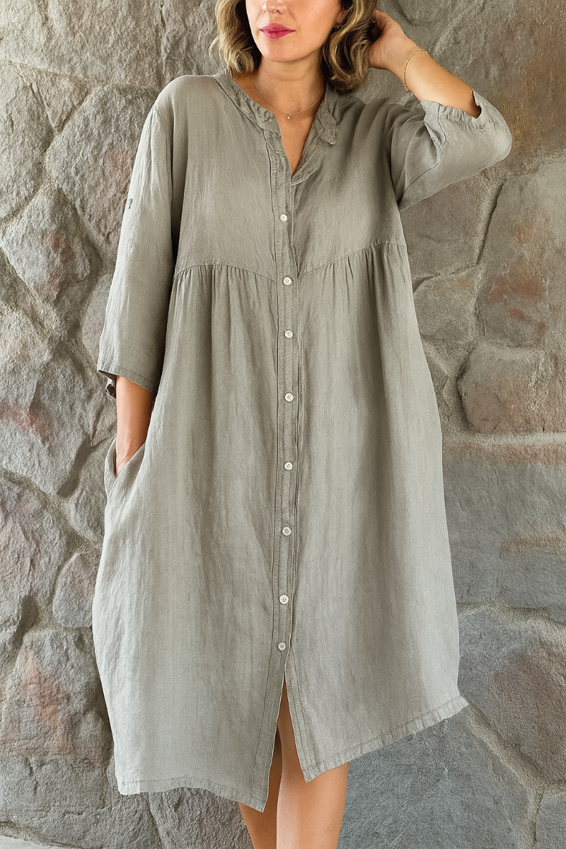 Robe chemise décontractée en coton et lin