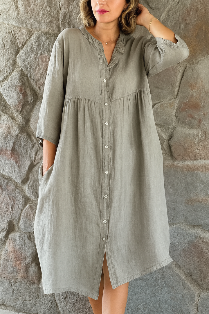 Robe chemise décontractée en coton et lin