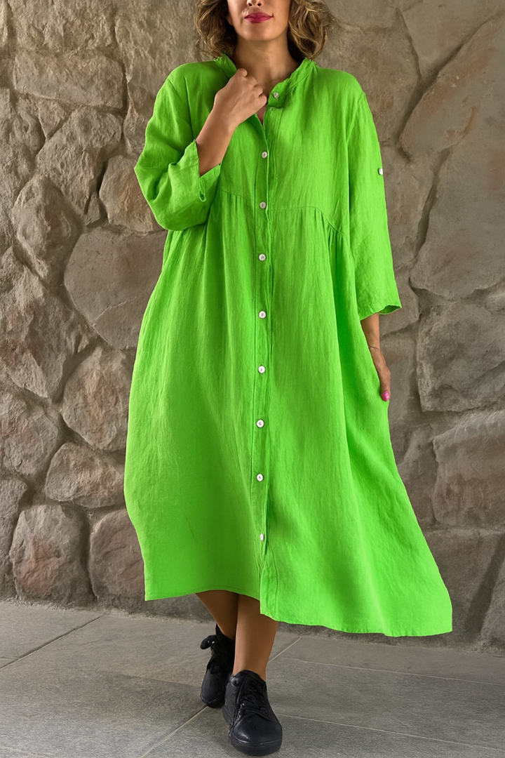 Robe chemise décontractée en coton et lin