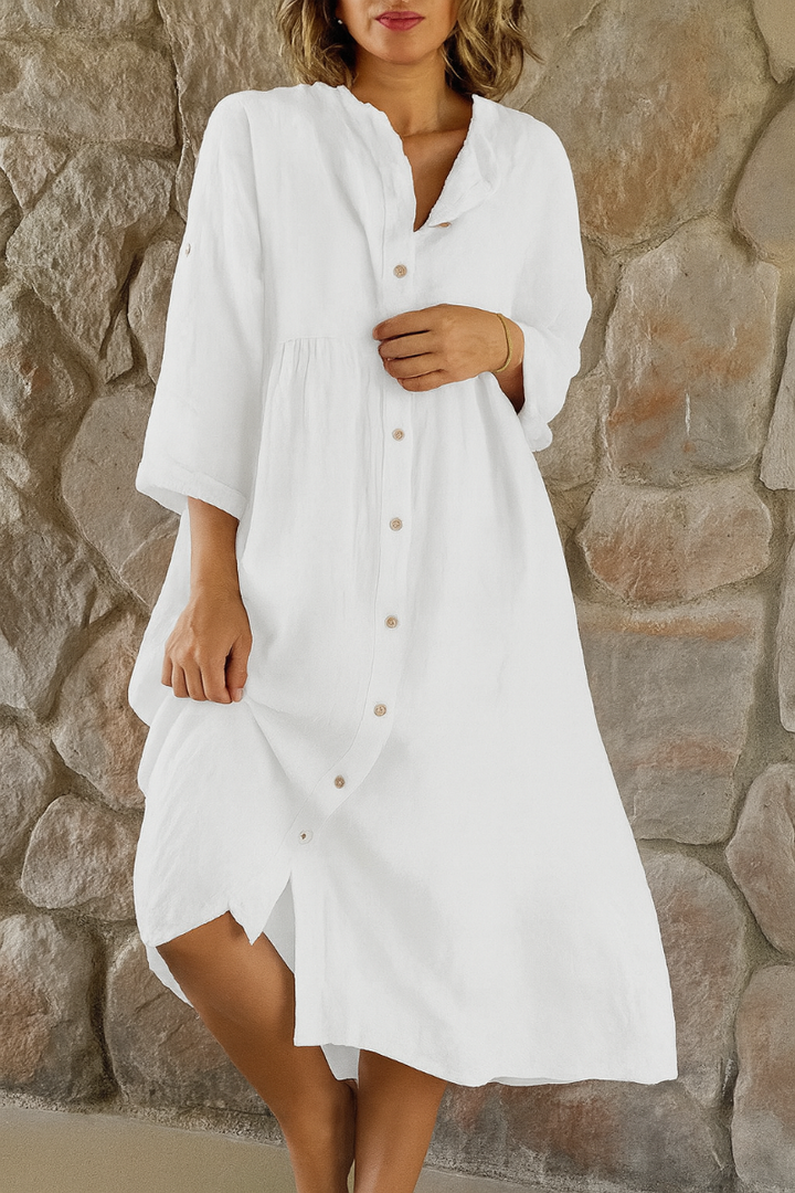 Robe chemise décontractée en coton et lin