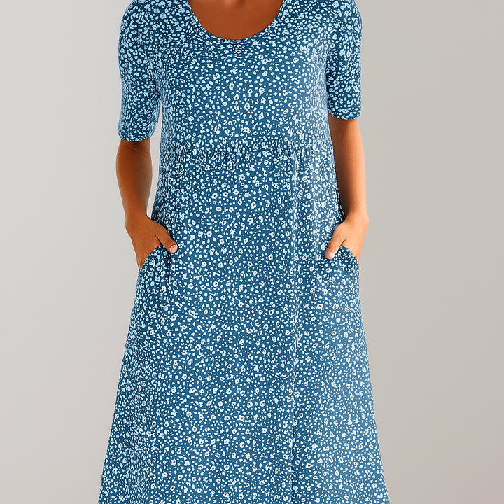 Robe midi taille haute fleurie avec poches