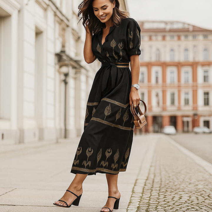 Robe décontractée en lin mélangé avec ceinture