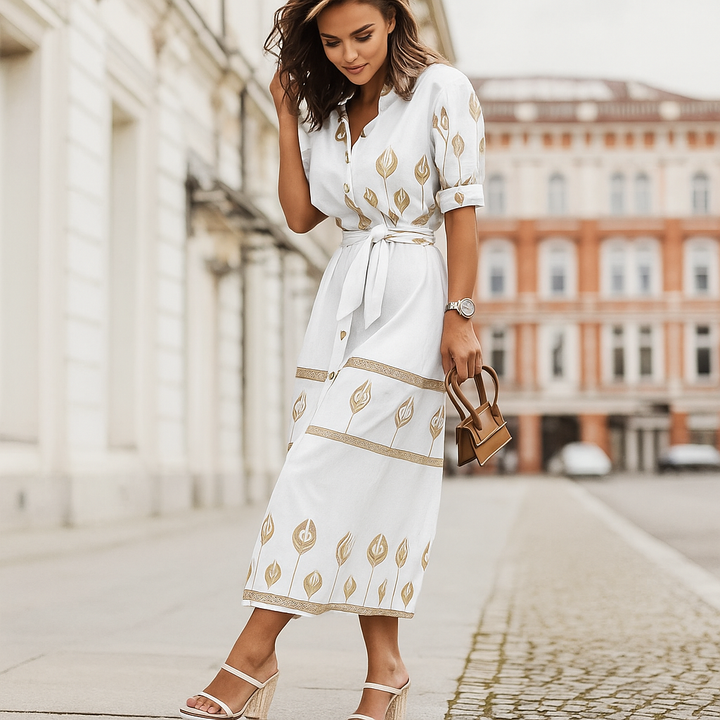 Robe décontractée en lin mélangé avec ceinture