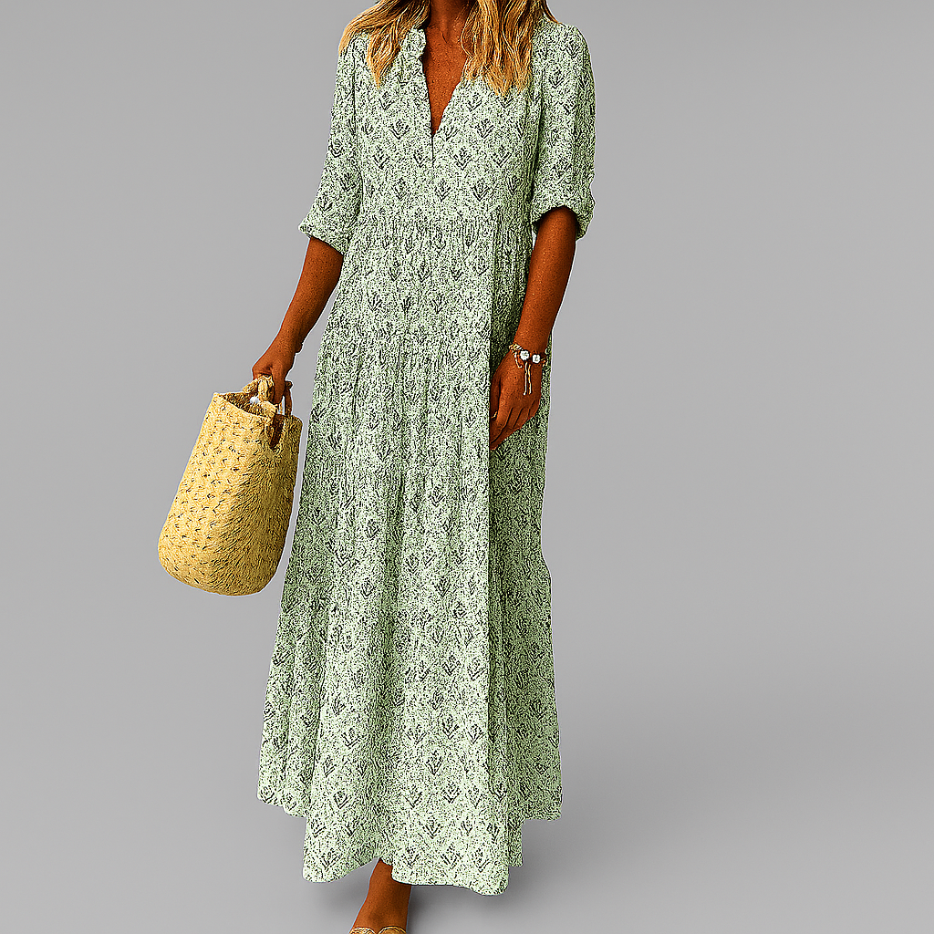 Robe longue légère en coton à imprimé vintage pour femme