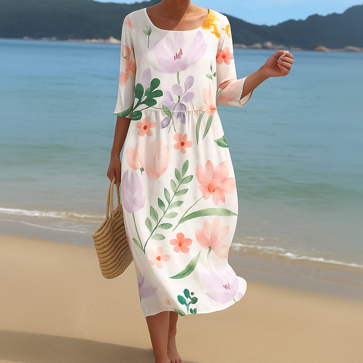 Robe mi-longue fluide et légère pour femme