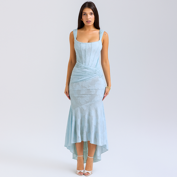 Robe de soirée sirène en satin à taille froncée